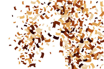 Coffee Color Confetti Isolated on White Background. Chocolate Shades Texture. Brown Particles. Digitally Generated Image. Vector Illustration, EPS 10.