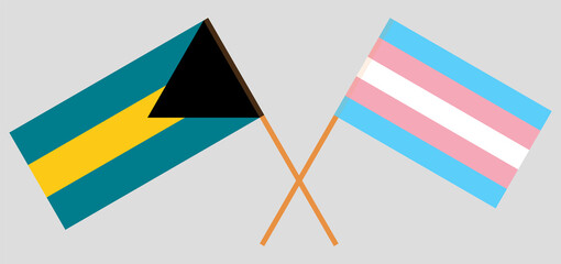 Crossed flags of the Bahamas and Transgender Pride. Official colors. Correct proportion