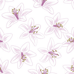 Naklejka na ściany i meble Floral pattern with lilies. Illustration for design of wallpaper, gift paper packaging.