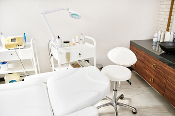 Contemporary cosmetology room with professional equipment in the dermatology and cosmetology SPA clinic
