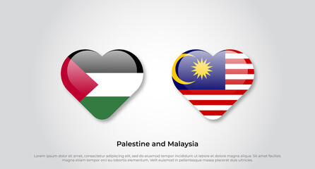 Love Palestine and Malaysia symbol. Heart flag icon. Vector illustration