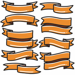 shape orange ribbon icon banner hand-drawn doodle art and design element.