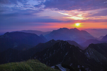 sunrise in the Chiemgau alps in summer