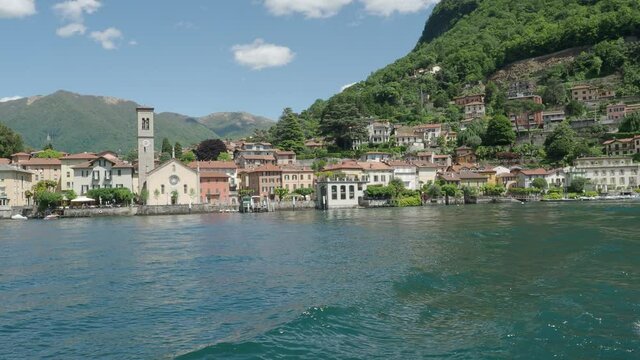 Stunning view on  Como lake of amazing lakeside Torno village. Lake Como, Lombardy, Italy