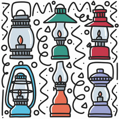hand-drawn doodle lantern lights art design element illustration.