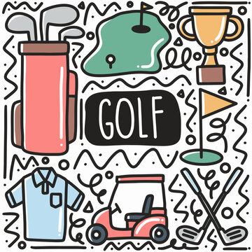 hand-drawn doodle golf sports equipment art design element illustration.