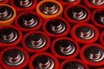 Background of many batteries in close-up.
