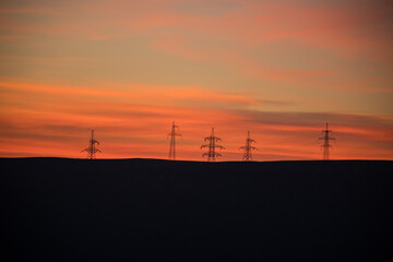 Fototapeta na wymiar Colorful sunset over the mountain hills. Beautiful landscape in Azerbaijan nature.