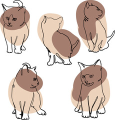 Line art Illustration happy kitten set monoline. Vector illustration
