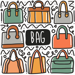hand-drawn doodle women handbag art design element illustration.