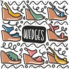 hand drawn wedges shoe doodle set