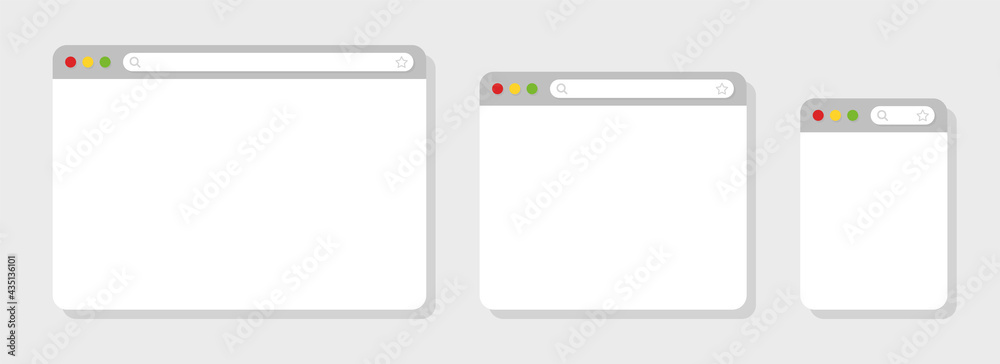 Poster browser mockups different devices web window mobile, laptop and tablet screen in internet. browser w