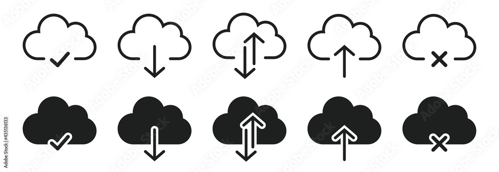 Poster cloud with arrow icon set. upload and download cloud arrow vector symbols. clouds with arrows up and
