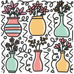 hand-drawn doodle flower vase art design element illustration