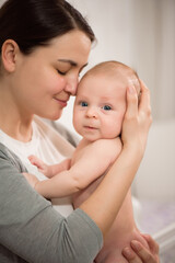 Close up portrait of mother and her newborn baby. Healthcare and medical love woman lifestyle mother's day concept.
