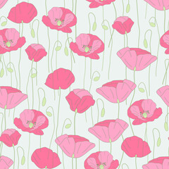 Beautifull wild poppy flowers fabric pattern design