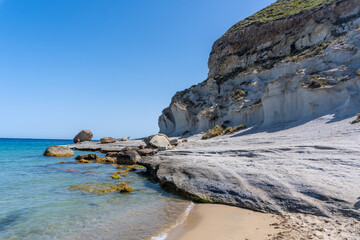 The beautiful Enmedio beach in Cabo de Gata on a beautiful summer day, Almería. Mediterranean sea, spain