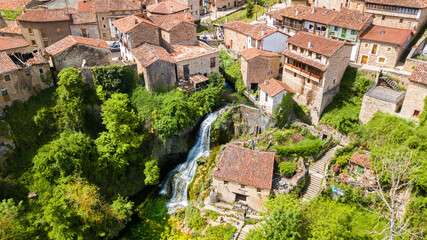 aerial view of orbaneja del castillo medieval town in Burgos province, spain