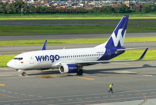 Wingo Boeing 737 at El Dorado International Airport. B737 aircraft operated by Aero Republica. Part of Copa Holdings. Wingo Airlines airplane.