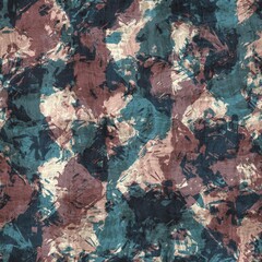 Seamless blue pink cream and navy surface pattern. High quality illustration. Overlaid and multiplied distressed and grungy worn abstract design for print. Detailed artistic repeat tile swatch.