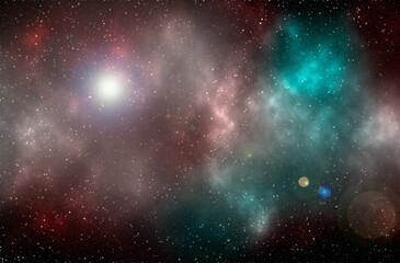 Fototapeta na wymiar Space background with stardust and shining stars. Realistic cosmos and color nebula. Colorful galaxy. 3d illustration 