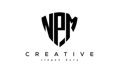 NPM letters creative logo with shield	