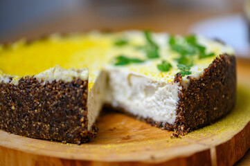 Vegan nut cake. Lime and Chocolate Cashew Tart