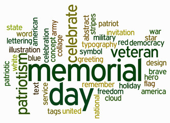 Fototapeta premium Word Cloud with MEMORIAL DAY concept, isolated on a white background
