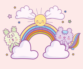 cute animals rainbow clouds