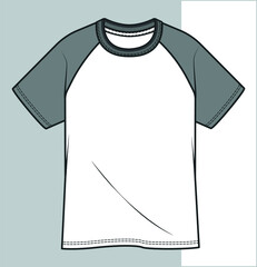 Raglan t shirt fashion flat sketch template. Raglan sleeve Tee shirt fashion flat technical drawing template 