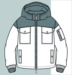 Hooded jacket. Zipper Sweatshirt Design Template Vector. Sweatshirt fashion flat sketch. isolated sweatshirt sketch in your fashion collection will be a great start. © DeepPurple
