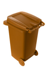 Plastic brown trash can isolated on white background