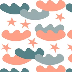 Cercles muraux Chambre de bébé Vecteur de nuage de modèle sans couture et étoiles en style cartoon sur fond blanc