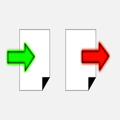 Export and import file icons. Upload, download sign.Save or open file. Share document symbol. Interface button. Element for design website etc.