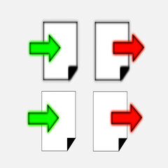 Export and import file icons. Upload, download sign.Save or open file. Share document symbol. Interface button. Element for design website etc.