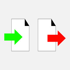 Export and import file icons. Upload, download sign.Save or open file. Share document symbol. Interface button. Element for design website etc.