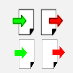 Export and import file icons. Upload, download sign.Save or open file. Share document symbol. Interface button. Element for design website etc.
