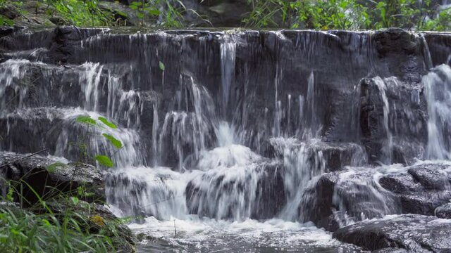 Namtok Samlan Waterfall. Nature landscape of Saraburi in natural park, Thailand in travel trip on holiday and vacation, tourist attraction.