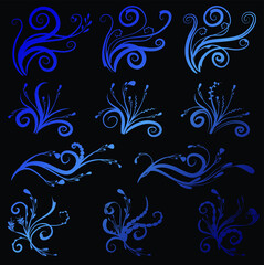Calligraphic decorative elements with lines in black background
