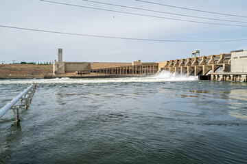 The fish ladder and spillway at the Ice Harbor Dam on the Snake River, Washington, USA