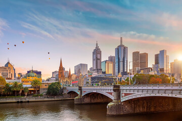 Melbourne city skyline at twilight, Australia