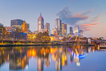 Melbourne city skyline at twilight ,Australia