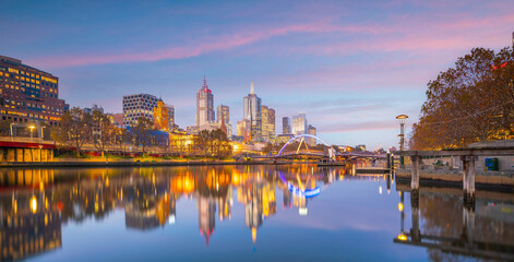 Melbourne city skyline at twilight ,Australia