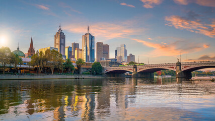 Fototapeta na wymiar Melbourne city skyline at twilight, Australia