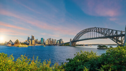 Downtown Sydney skyline in Australia sunset