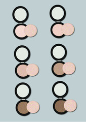 Polvos compacto. Ilustracion Polvo compacto. Polvo compacto diferentes tonalidades. Maquillaje. Make up. Vector. Dibujo. Icono. Cosmeticos.