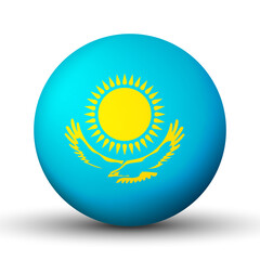 Glass light ball with flag of Kazakhstan. Round sphere, template icon. Kazakh national symbol. Glossy realistic ball, 3D abstract vector illustration highlighted on a white background. Big bubble