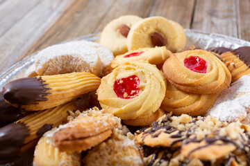 A view of a tray of assorted Armenian shortbread cookies. 