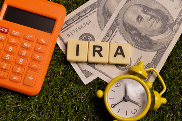 Alphabet letters with text IRA stands for Individual retirement Account.