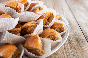 A view of a tray of Armenian baklava.